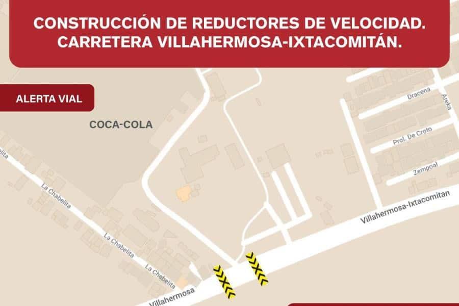 Colocarán reductores de velocidad en la Villahermosa-Ixtacomitán