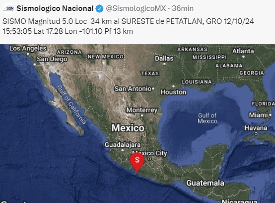 Sismo de 5.0 sacude Guerrero; autoridades no reportan daños