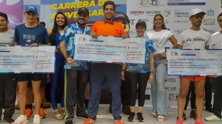 José Luis Casillas y Ale Balderas, ganan 1a Carrera Atlética del Colegio de Arquitectos Tabasqueños