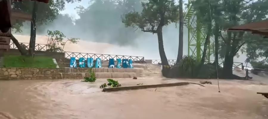 Se desbordan cascadas de Agua Azul en Chiapas por lluvias intensas