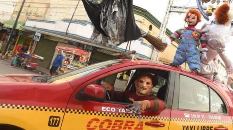 Circula en Tamaulipas taxi del terror por fiestas de Halloween