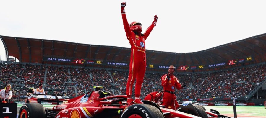 Carlos Sainz de Ferrari gana el GP en México; Checo termina último