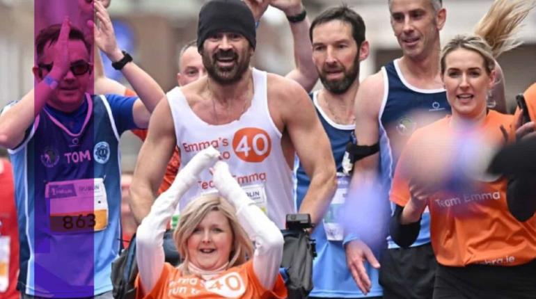 Colin Farrell completa el Maratón de Dublín junto a una amiga con Piel de Mariposa en silla de ruedas