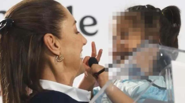 Niña "roba" corazón de todos tras sumarse al discurso de Sheinbaum en SLP