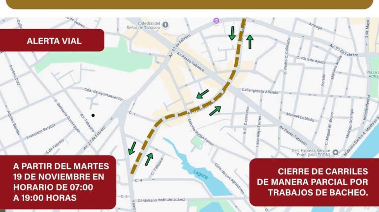 Anuncia Centro bacheo en avenida Mina este martes