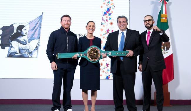 Canelo visita a Sheinbaum en la mañanera y anuncian clase nacional de box para 2025