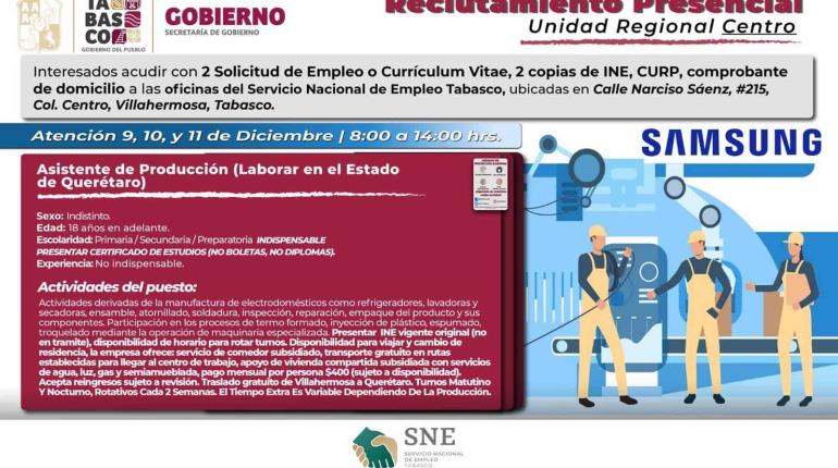 Anuncian reclutamientos para vacantes en Tabasco y Nuevo León