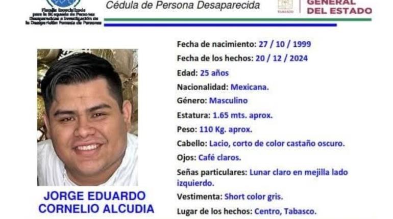 Emiten ficha para localizar a Jorge Eduardo Cornelio Alcudia; desapareció en Centro