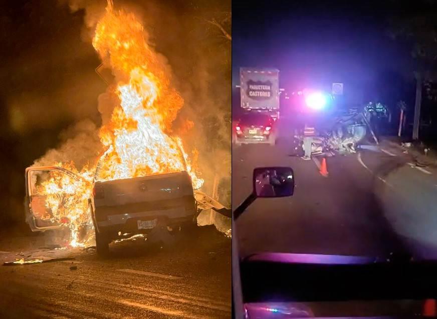 Se incendia camioneta en la Teapa-Villahermosa por Villa Parrilla