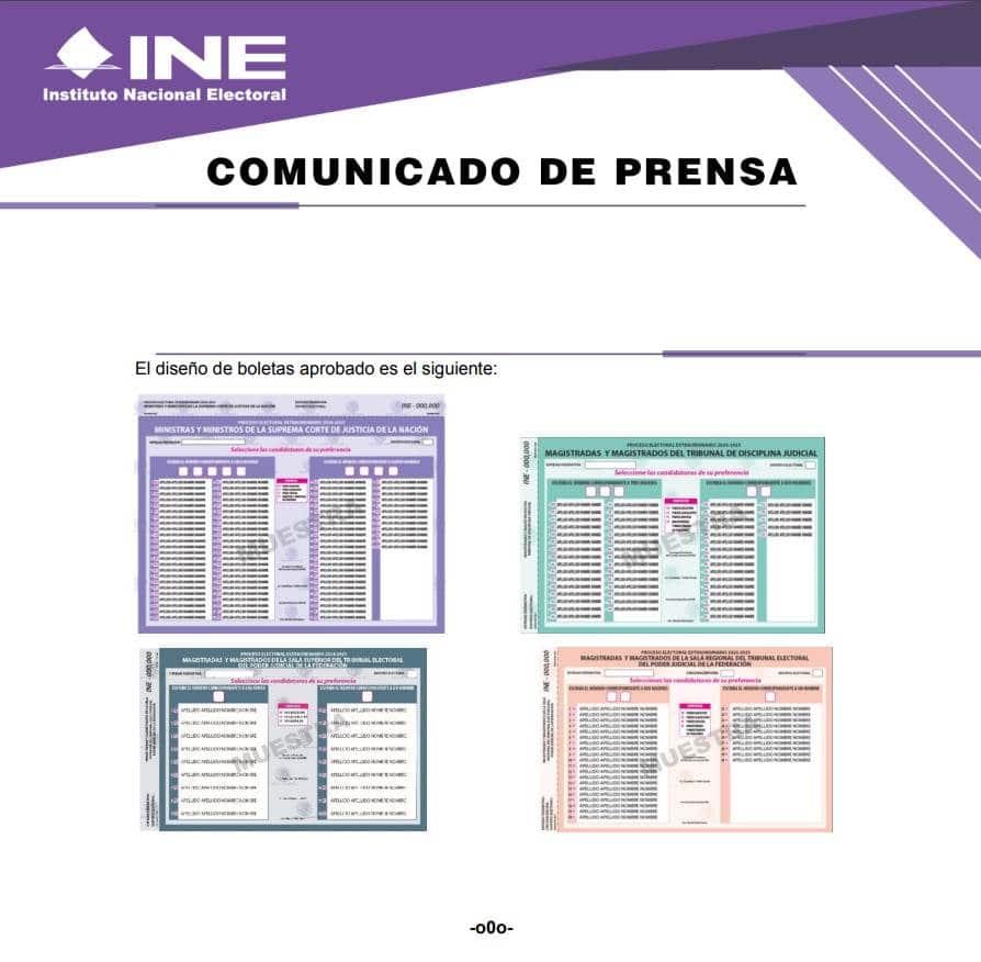 Aprueba INE diseño de boletas de elección judicial