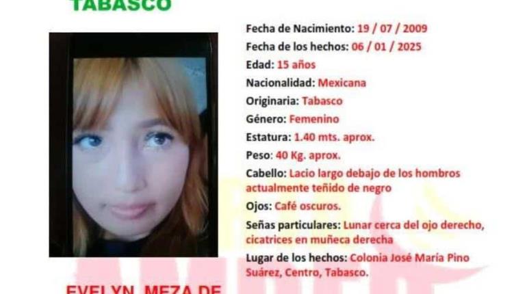 Activan Alerta Amber para localizar a la menor de 15 años, Evelyn Meza de Dios