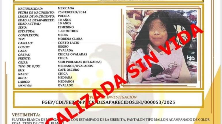 Localizan cuerpo de Génesis, niña de 10 años reportada como desaparecida en Puebla