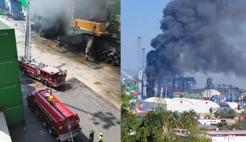 Se incendia grúa en puerto de Manzanillo, Colima