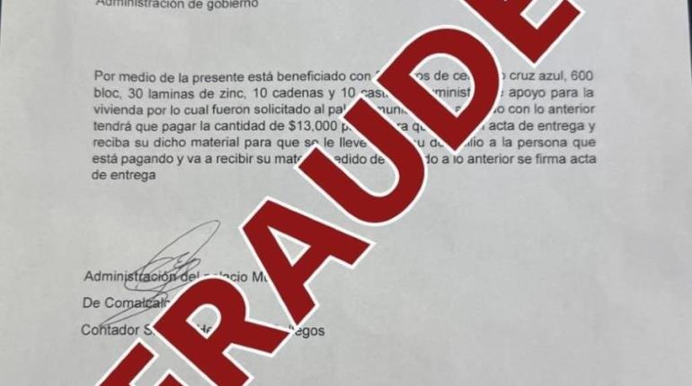 Alerta ayuntamiento de Comalcalco de presunto fraude por sujeto que se hace pasar por funcionario municipal