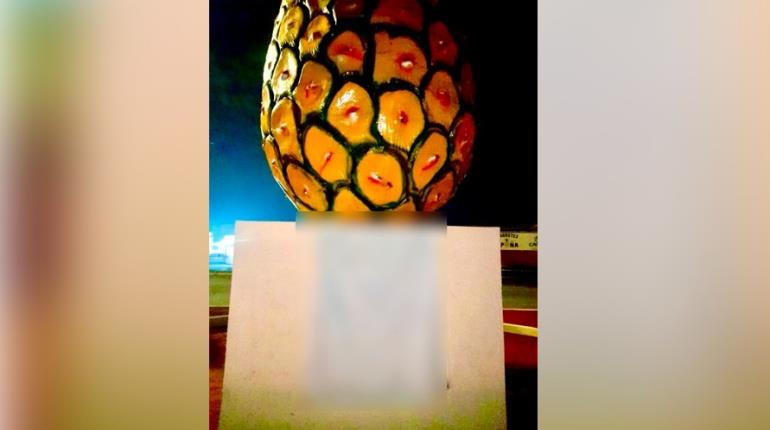 Dejan mensaje de amenaza en monumento La Piña de Huimanguillo