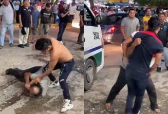 ¡Convierten zona del mercado en ring! Hombres protagonizan pelea en parada de combis