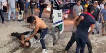 ¡Convierten zona del mercado en ring! Hombres protagonizan pelea en parada de combis