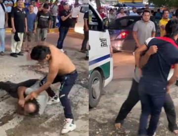 ¡Convierten zona del mercado en ring! Hombres protagonizan pelea en parada de combis