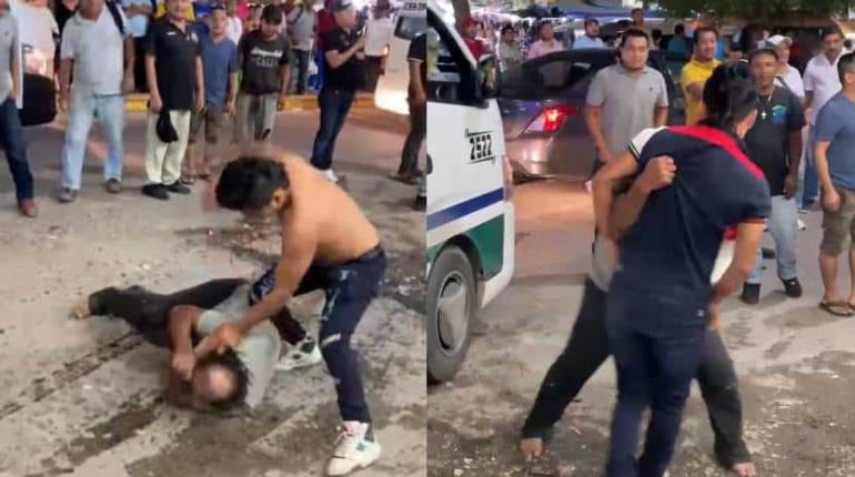 ¡Convierten zona del mercado en ring! Hombres protagonizan pelea en parada de combis