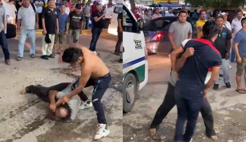 ¡Convierten zona del mercado en ring! Hombres protagonizan pelea en parada de combis