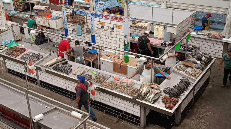 Listos vendedores de pescados y mariscos del Pino Suárez para Cuaresma