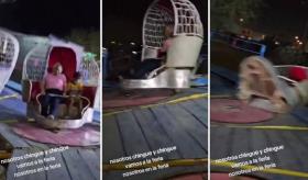Abuelita y nieto salen "volando" de juego mecánico en feria de Monterrey