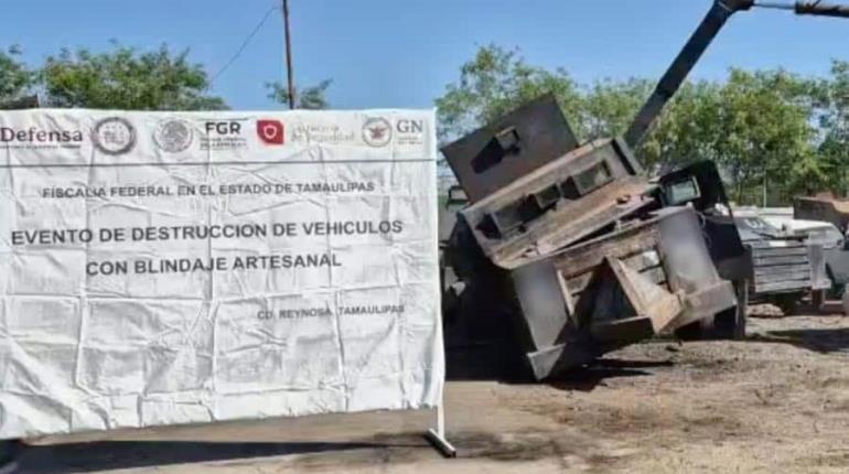Destruye FGR 32 vehículos con blindaje artesanal en Reynosa Tamaulipas