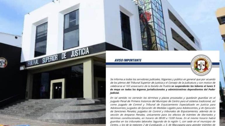 Suspenderá Poder Judicial de Tabasco labores el lunes 5 de mayo