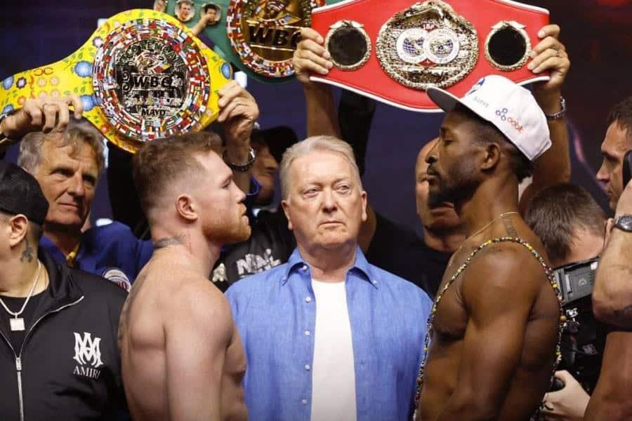Canelo Álvarez y William Scull cumplen pesaje para pelea en Arabia este sábado Canelo Álvarez y William Scull cumplen pesaje para pelea en Arabia este sábado