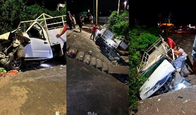 Conductor de camioneta queda prensado al chocar contra un muro en la Villahermosa-Frontera
