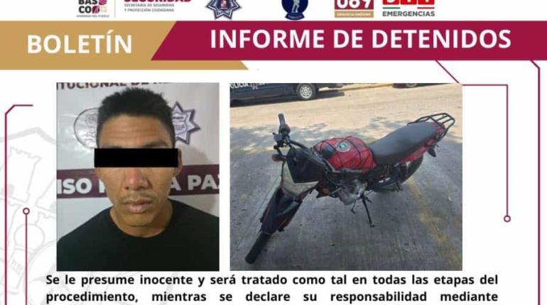 Manejaba moto robada y lo detiene la FIRT Olmeca