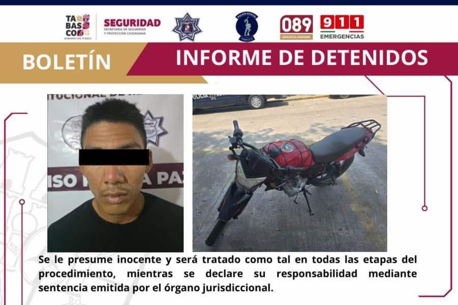 Manejaba moto robada y lo detiene la FIRT Olmeca Manejaba moto robada y lo detiene la FIRT Olmeca