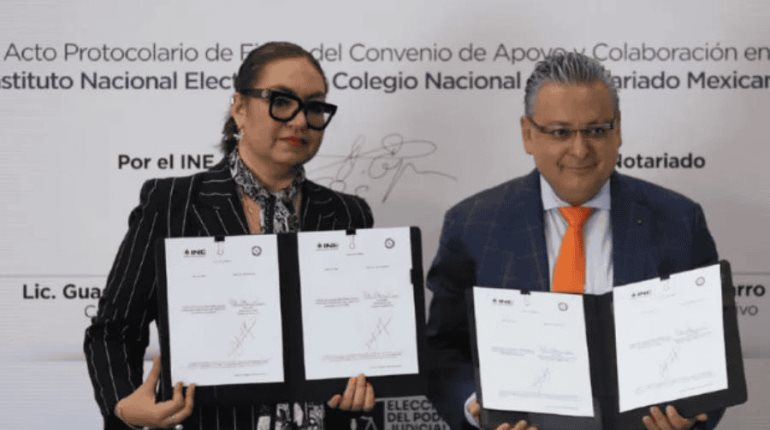 Firman INE y Colegio Nacional de Notarios convenio para certificar momentos críticos de elección judicial