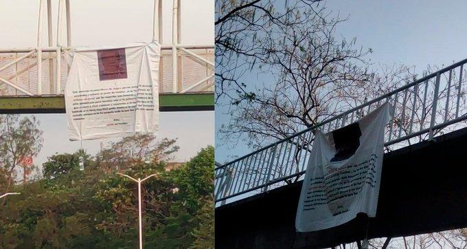 Amanecen dos mantas firmadas por el narco en puentes de Villahermosa Amanecen dos mantas firmadas por el narco en puentes de Villahermosa
