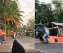 Exhiben a joven realizando acrobacias de alto riesgo en moto y sin protección en Comalcalco