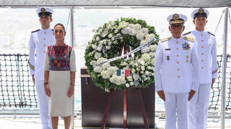 En Día de la Marina, Sheinbaum rinde homenaje a cadetes del Buque Cuauhtémoc que murieron en NY