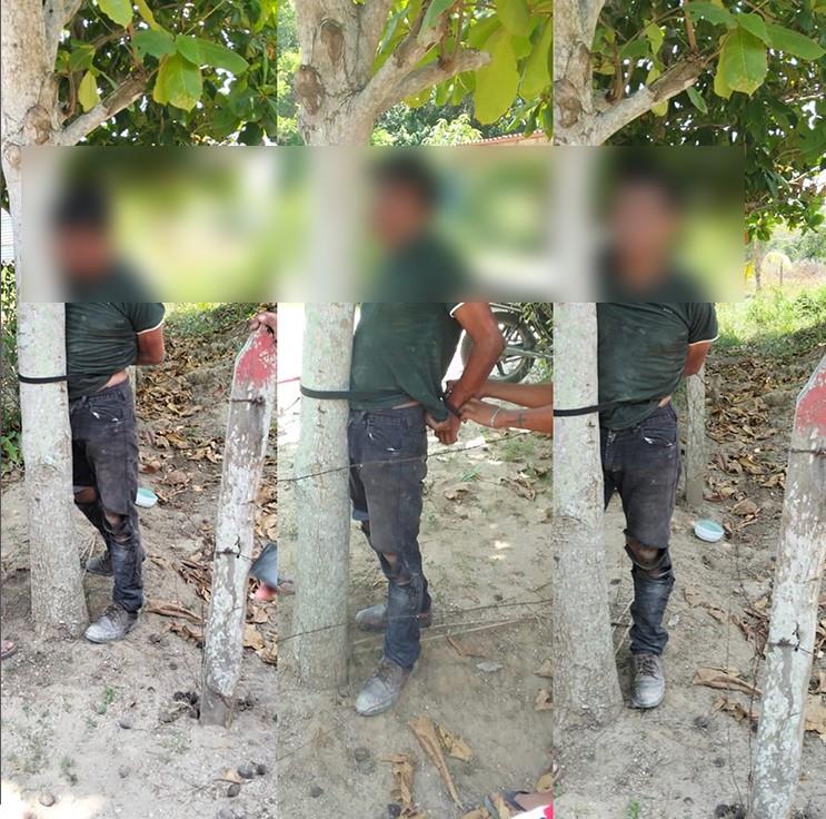 Amarran a árbol a presunto ladrón en Comalcalco