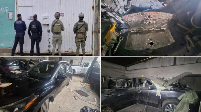 Aseguran almacén de drogas y vehículos modificados en Baja California