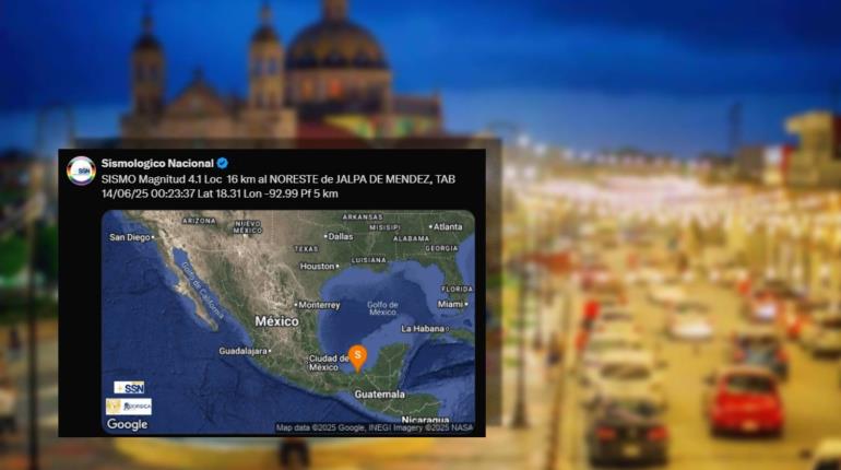 Se registra sismo en Jalpa de Méndez la madrugada de este sábado