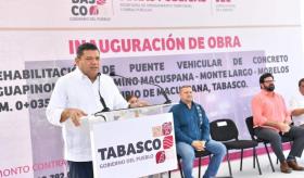 Inaugura May rehabilitación del puente vehicular Guapinol de Macuspana