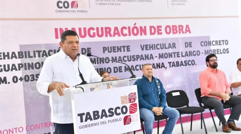 Inaugura May rehabilitación del puente vehicular Guapinol de Macuspana