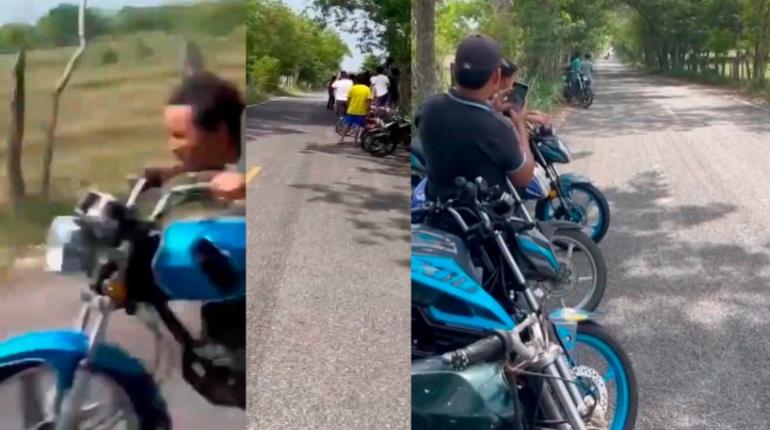 Exhiben a jóvenes realizando carreras clandestinas en Jalpa de Méndez