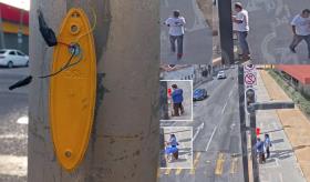 Va SSPC Tabasco contra personas que vandalizaron botón de paso peatonal en semáforo de Periférico