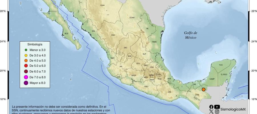 Sismo magnitud 4.2 sacude Tenosique