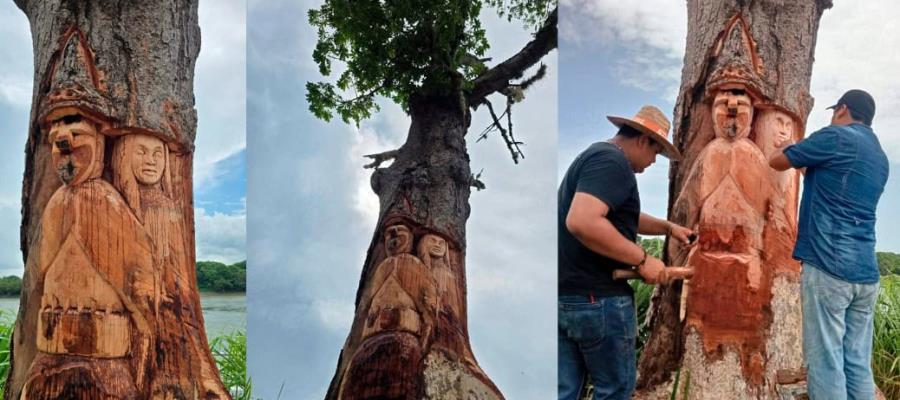 Tallan ceiba en Tenosique con personajes de la danza del Pochó y causa polémica
