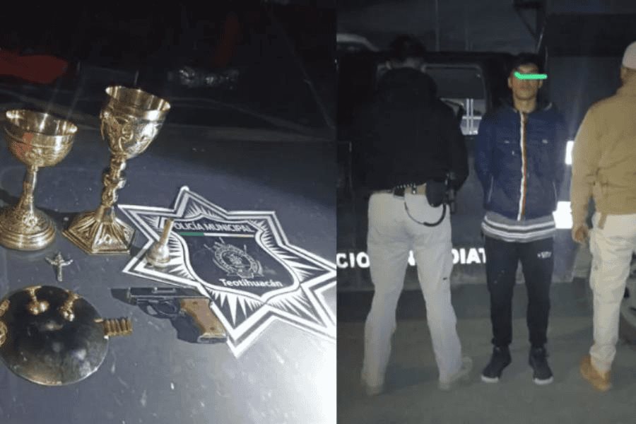 Roba cáliz y campana de iglesia, pero es detenido por Policías Municipales en Edomex Roba cáliz y campana de iglesia, pero es detenido por Policías Municipales en Edomex
