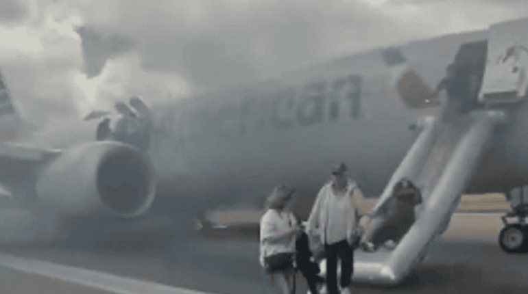 Incendio en avión de American Airlines habría ocurrido por posible falla en el tren de aterrizaje: FAA
