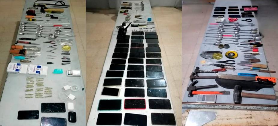 Decomisan 52 teléfonos, 70 armas hechizas, celulares y droga tras cateo en el Creset