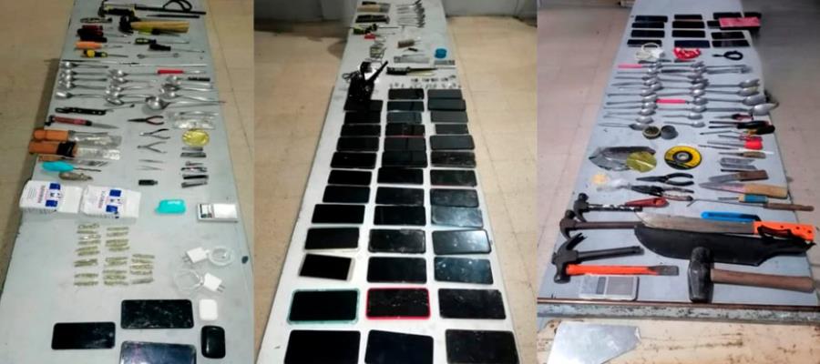 Decomisan 52 teléfonos, 70 armas hechizas, celulares y droga tras cateo en el Creset