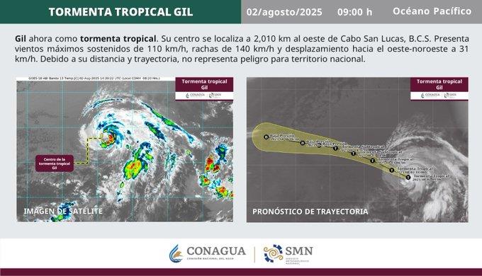 "Gil" se debilita a tormenta tropical y no es riesgo para México